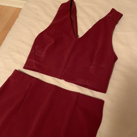 Two Piece Set Dress - Burgundy - S - Skirt/Top - Picture 4 of 8